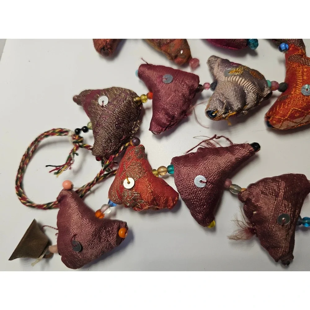 Vintage Handmade‎ Fabric 30 Bird Garland Colorful Beaded String Rustic Farmhouse